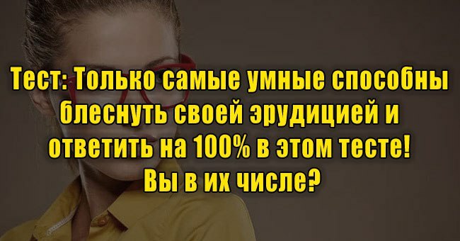 Только самые умные способны блеснуть своей эрудицией и ответить на 100% в этом тесте! Вы в их числе?
