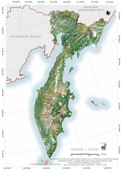 Спутниковая карта полуострова камчатка