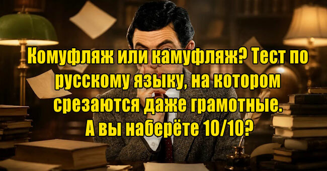 Комуфляж или камуфляж? Тест по русскому языку, на котором срезаются даже грамотные. А вы наберёте 10/10?