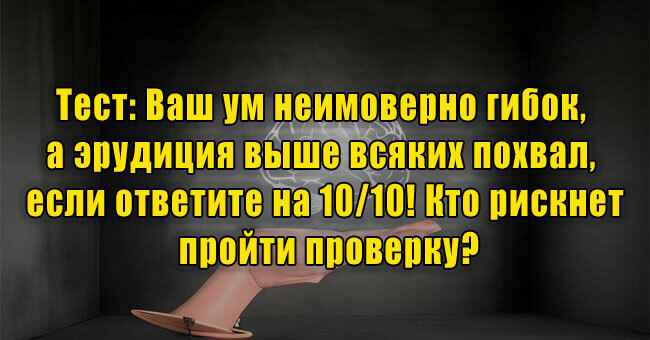 Ваш ум неимоверно гибок, а эрудиция выше всяких похвал, если ответите на 10/10! Кто рискнет пройти проверку?