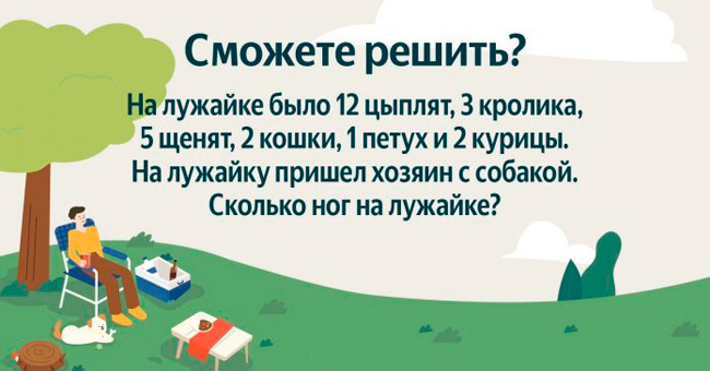 Задачка на внимательность: Сколько ног оказалось на лужайке?